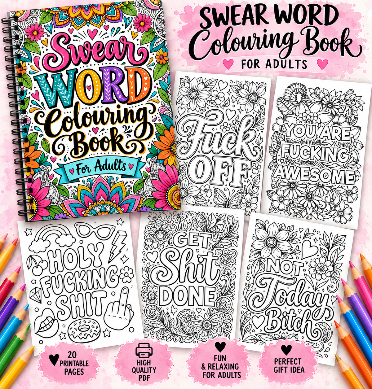 A4 swear word colouring book